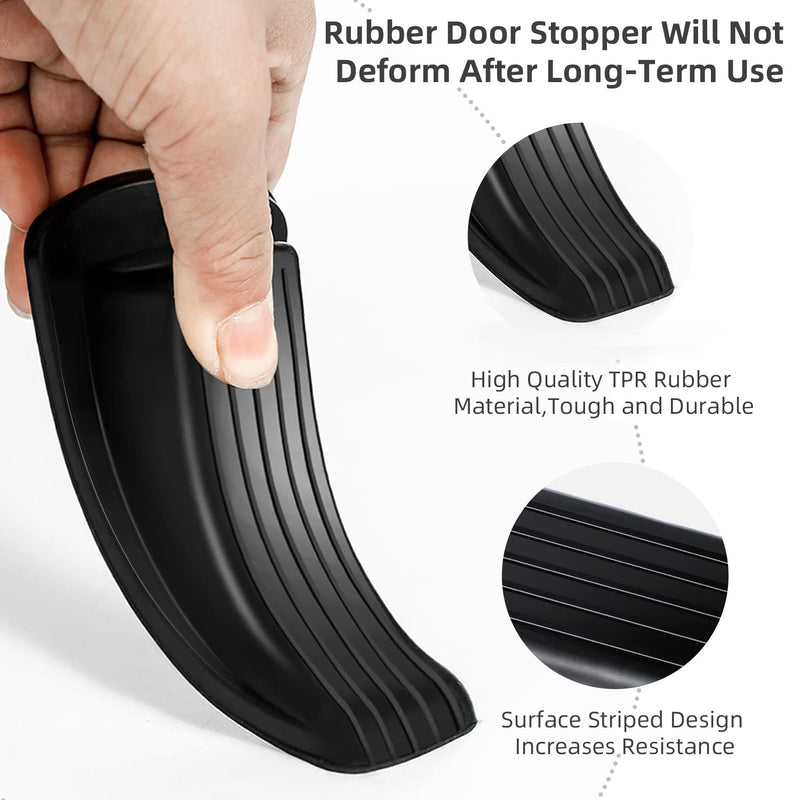 Door Stoppers, 4 Pack Premium Rubber Stoppers Wedge, Stops for Carpet Heavy Duty Door, Bottom of on Tile, Concrete, Carpet, Wooden Floor (Black) Black