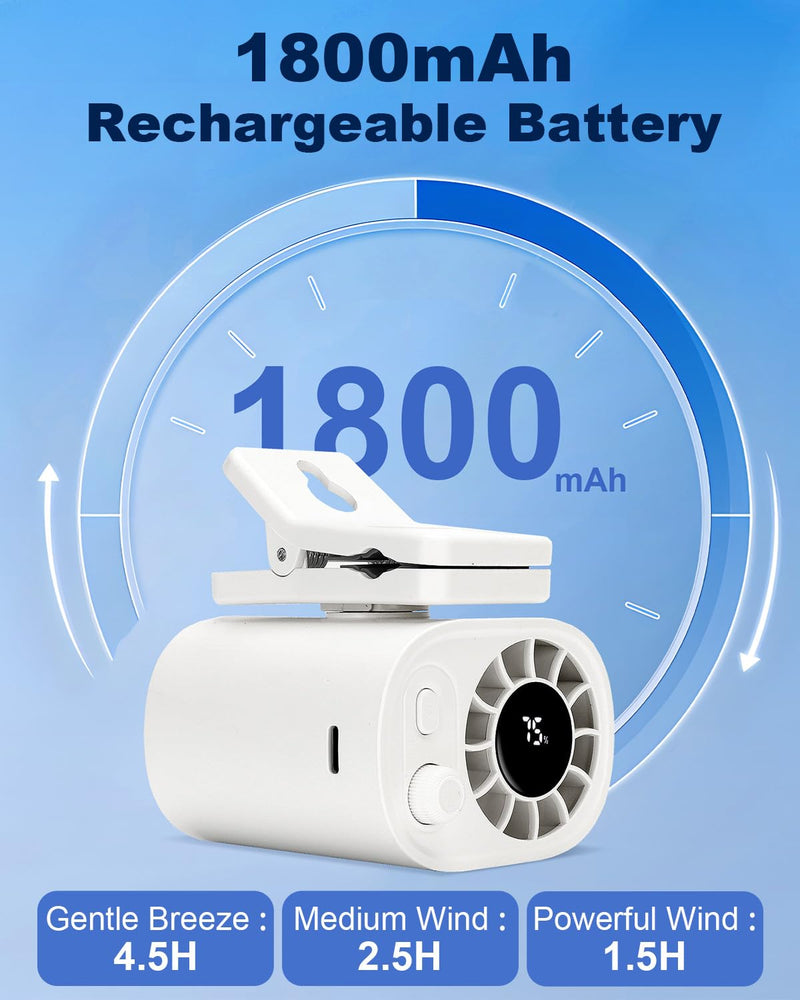Portable Clip On Fan for Umbrella,Ultra Light 0.28 Lb,100 Wind Speed Stepless Adjustment,Personal Rechargeable Clip On Fan for Umbrella Beach Outdoor Travel Essential(White)