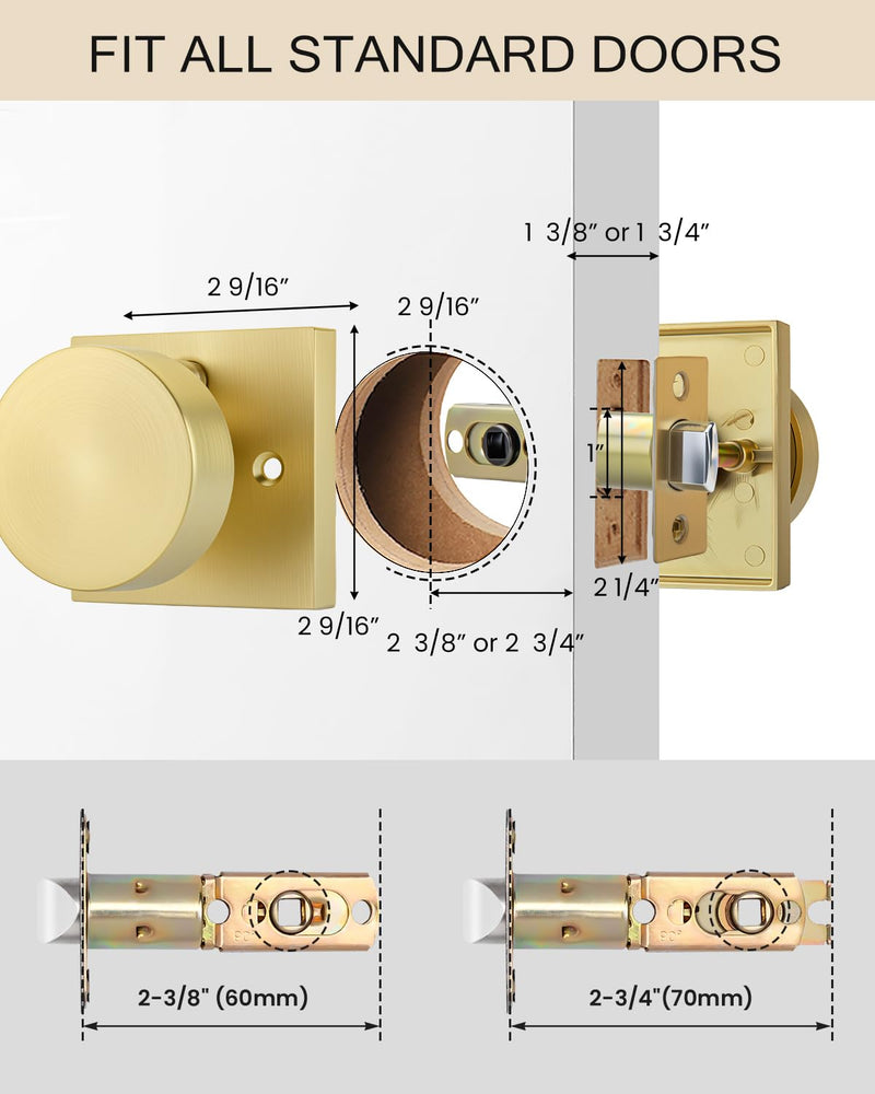 Haidms Gold Door Knob Interior, Heavy Duty Privacy Door Knob Zinc Alloy, Brushed Gold Interior Door Knobs for Bedroom Bathroom(1 Pack)