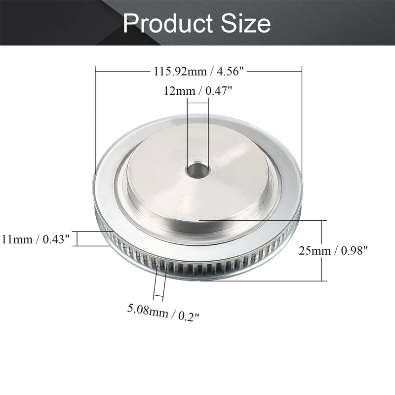 Fielect Aluminium Alloy XL 72 Teeth 12mm Inner Bore Diameter Timing Belt Pulley Flange Synchronous Wheel Silver Tone for 3D Printer CNC 1Pcs XL72T 12mm 1