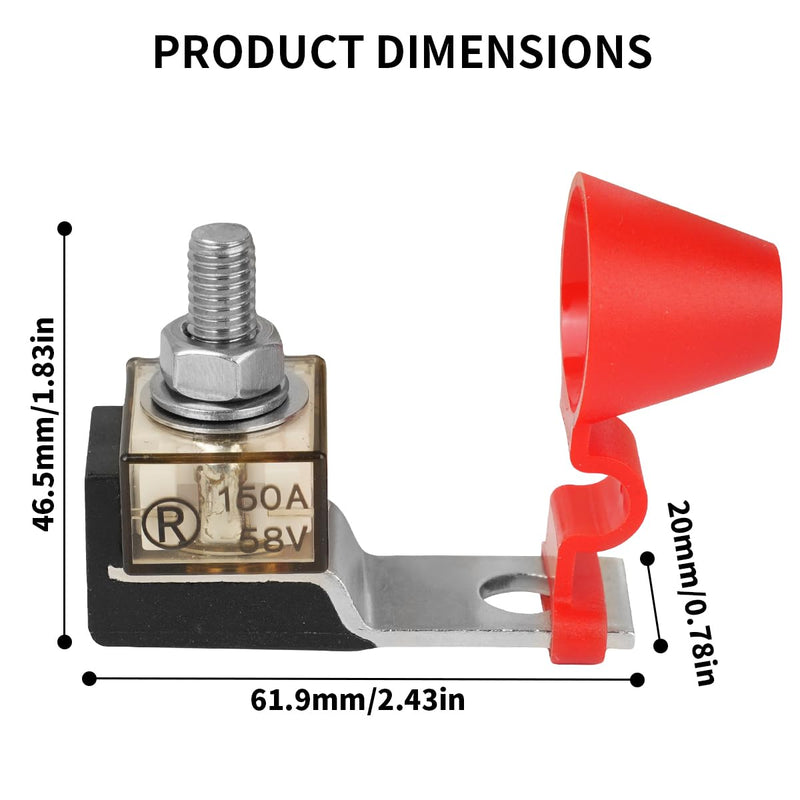 Terminal Fuse Block 150Amp，58V DC Maximum, Single Stud 5/16" (M8) Compact MRBF Marine Rated Battery Fuse Fuse with Holder