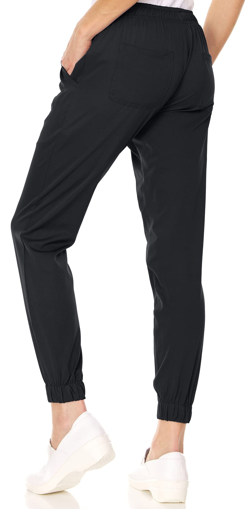 MediChic Womens Scrub Joggers 4-Way Stretch Anti-Wrinkle Moisture-Wicking Elastic Waistband Four Pocket Jogger Pants X-Large Black