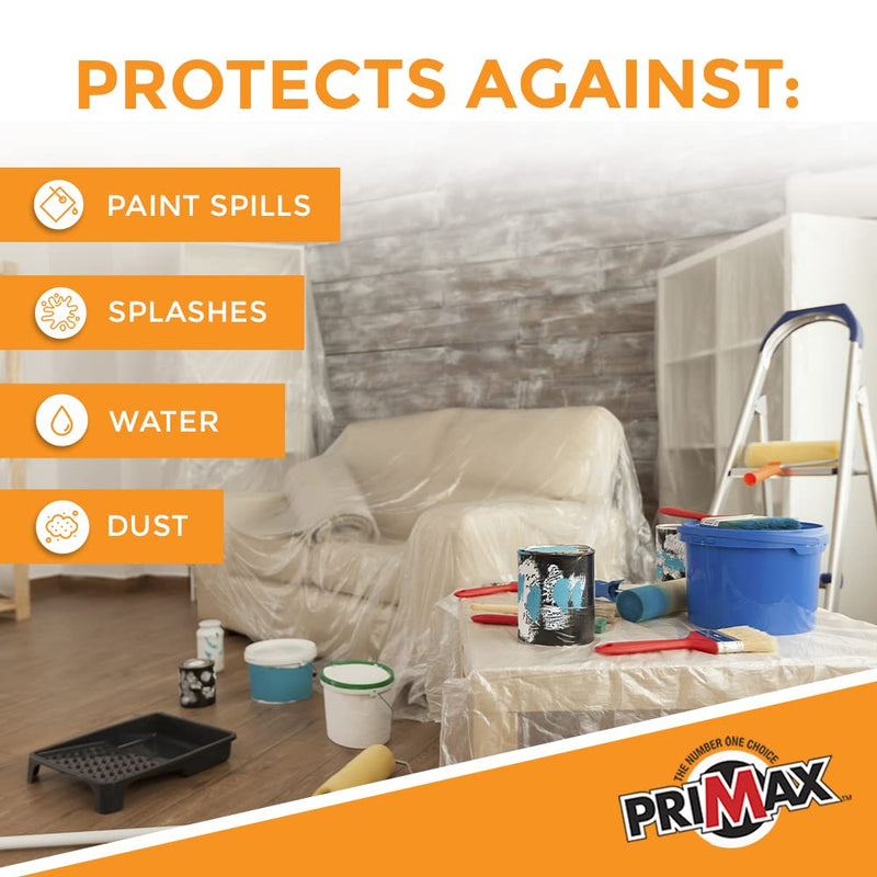 PRIMAX Clear Plastic Drop Cloth 9x12 ft (3 Pack) – Waterproof Painters Plastic Sheeting for Painting, Furniture Covers & Dust Protection – Easy Cleanup, Mess-Free Solution for Painting or Renovations 9' x 12' - 3 pack