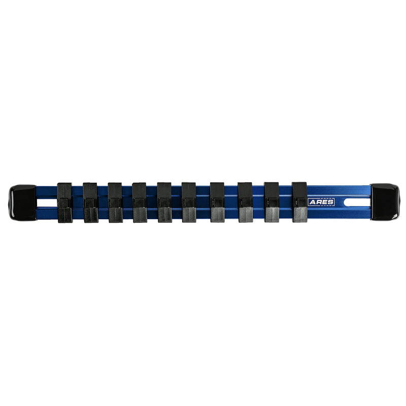 ARES 60076-1/4-Inch Drive Blue 9.84-Inch Socket Organizer - Aluminum Rail Stores up to 10 Sockets and Keeps Your Tool Box Organized 1/4" Drive 9.84" Socket Organizer