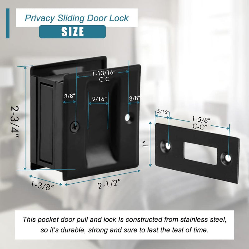 Pocket Door Handle Pull Without Switch Plate,Solid Pocket Passage Door Pull, Easy Install 2-3/4”x2-1/2”, for 1-3/8” Thickness Door,Matte Black 1 Pack