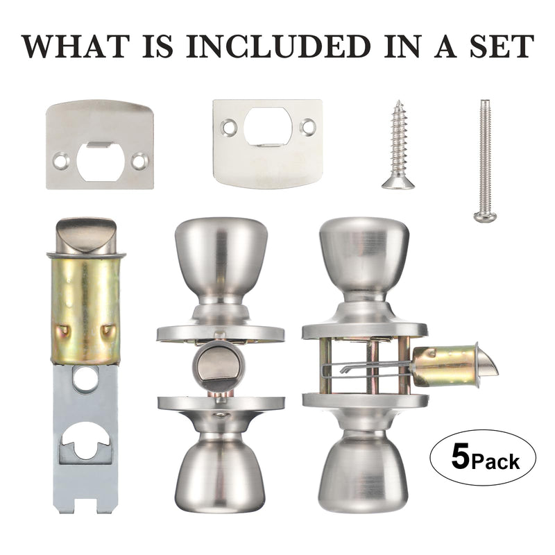 5 Set Mobile Home Door Knob Lock Set Mobile Interior Passage Door Knobs for Hall Closet Bed and Bath Handle Durable Metal Rust-Resistant & Easy to Install