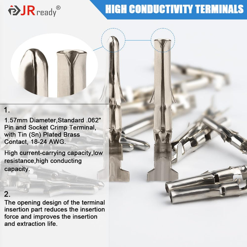 JRready 50 Pairs 1.57mm (Standard.062) Pin and Sockets 18-22 AWG, Compatible with Molex Standard.062 1560 1561 Series Male& Female Crimp Terminals, Adapt Standard.062 Connector Housing, ST6405 - NewNest Australia