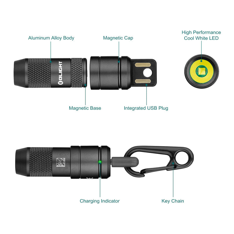 OLIGHT IMINI 2 EDC Rechargeable Keychain Flashlight, 50 Lumens Compact and Portable Mini LED Keyring Lights with Built-in Battery Ideal for Everyday Carry and Emergencies (Black) Black