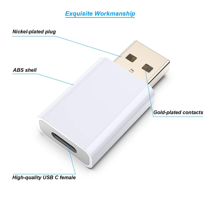 USB to USB C Adapter,USB-C Female to USB Male Adapter Compatible with Apple MagSafe Watch 10/9/8/7/SE/Ultra,Car,iPhone 16 15 14 13 12 Mini Pro Max,iPad,Galaxy,Pixel 7 6 5,CarPlay,Wall Plug 2 Pack White