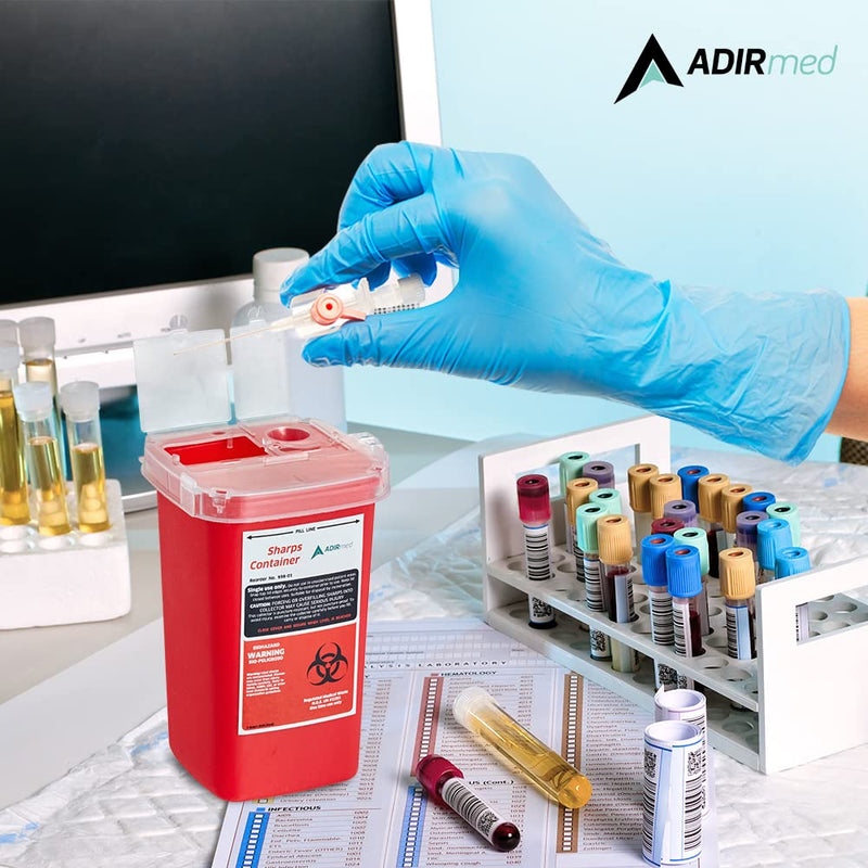 AdirMed Sharps Disposal Container with Flip Open Lid - Biohazard and Syringe Disposal Container - Ideal for Home, Clinic, Office, Barber Use with Flip-Open - (1 Quart, 6-Pack) 1 Quart 32 Fl Oz (Pack of 6)