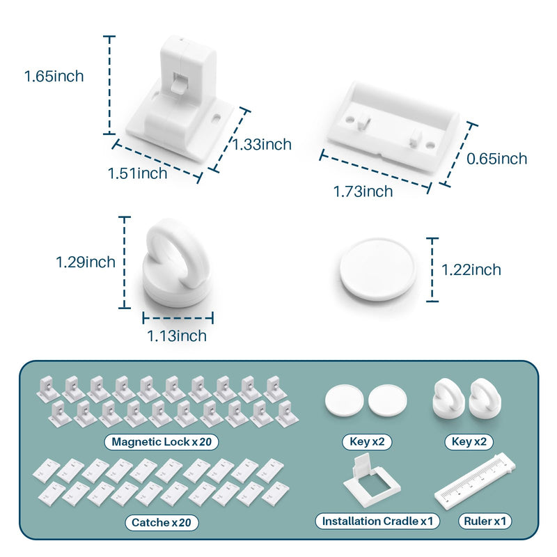 Inaya Magnetic Cabinet Locks Baby Proofing (20 Locks & 2 Keys), Child Safety Magnet Locks for Cabinets & Drawers with Invisible Design, 3M Adhesive for Easy Installation - No Drill & Tool Needed 20 Pack