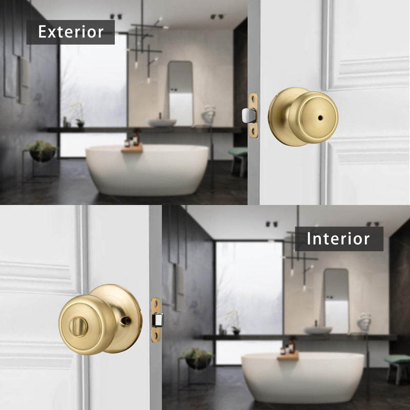 3 Pack Gold Door Knobs,Interior Door Knob with Lock,Coastal Style Satin Brass Door knob for Privacy and Bedroom 3
