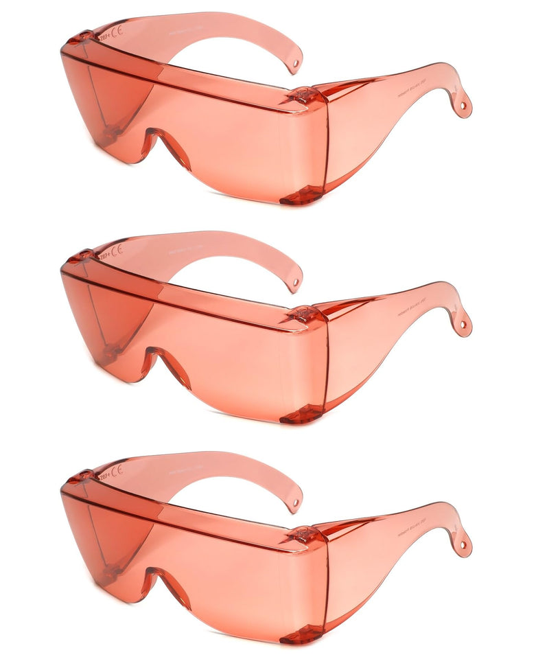 Calabria 6000 Large Fit Over Safety Glasses Fitover Prescription Eyewear Men Women Wrap Around Tinted Anti Fog Scratch Glare 3000 - Fl-41 Pink (3 Pack)