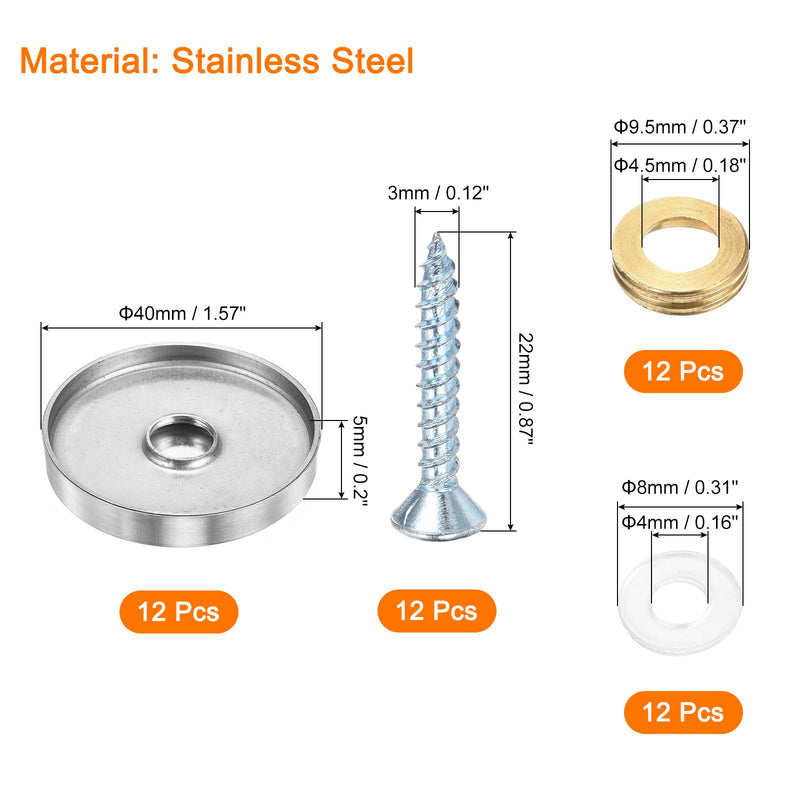uxcell 12 Pcs Screw Covers Caps, Stainless Steel Mirror Screws Decorative Caps Cover Nails, Mirror Screws Fasteners for Sign Advertising Hardware Construction, 40mm Diameter, Silver