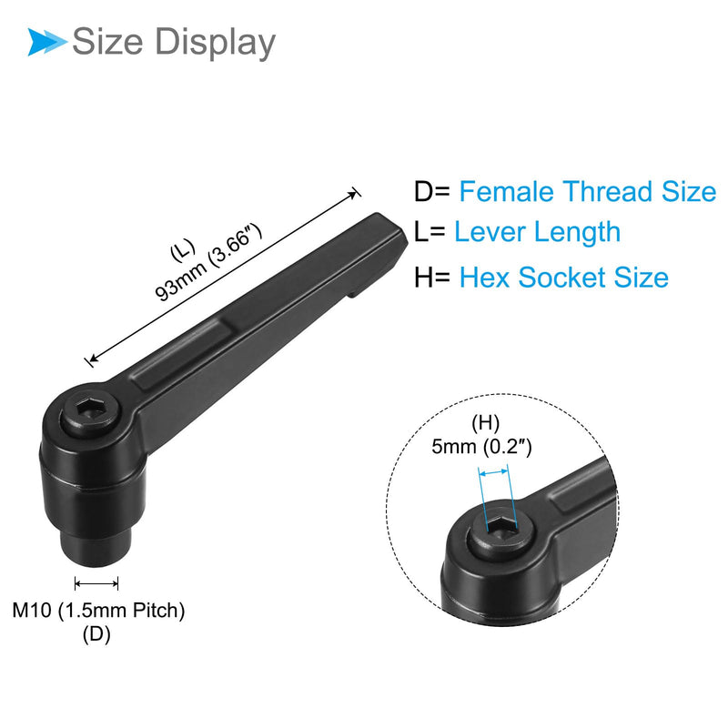 Clamping Lever Handles, M10 Female Thread 93mm Lever, Adjustable Quick Release Locking Rotating Knobs Black - (Applications: for Lathe Machinery), 2-Pieces M10 x 93mm