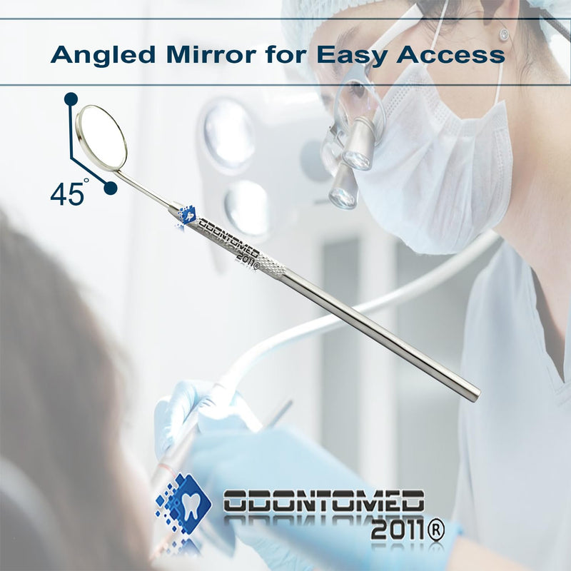 OdontoMed2011 Dental Mouth Mirror #5 Stainless Steel with Handle, Dentist Tool for Teeth Cleaning Plaque Mouth Inspection, Eyelash Lash Extension Mirror Makeup Tools Dental Instruments Mirror Handle