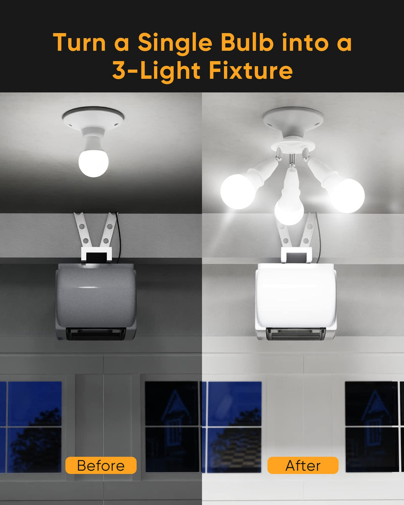 JACKYLED 3 in 1 E26 Light Socket Splitter Adapter Converter for Standard LED Bulbs 360 Degree Adjustable 180 Degree Bendable Max Watt 180w