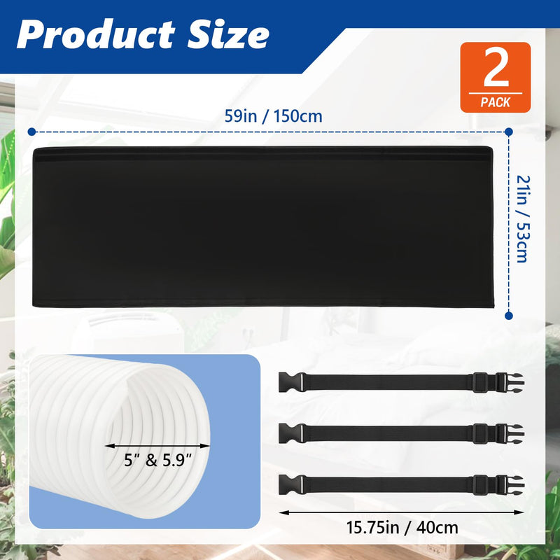 Portable AC Hose Cover Insulation Sleeve for 5"-5.9" Diameter Black 59IN-2PACK