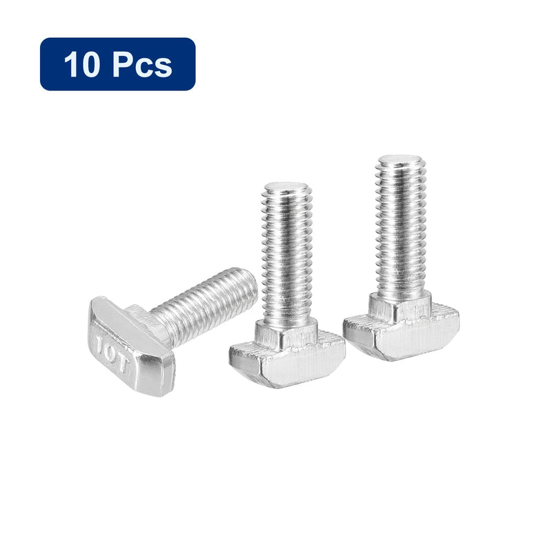 uxcell 10Pcs T-Slot Bolts, M8 x 25mm Hammer Head Bolt T Screw Drop-in Stud for 4545 Series T-Slot Aluminum Extrusion Profile, 304 Stainless Steel, Silver M8x25mm 10