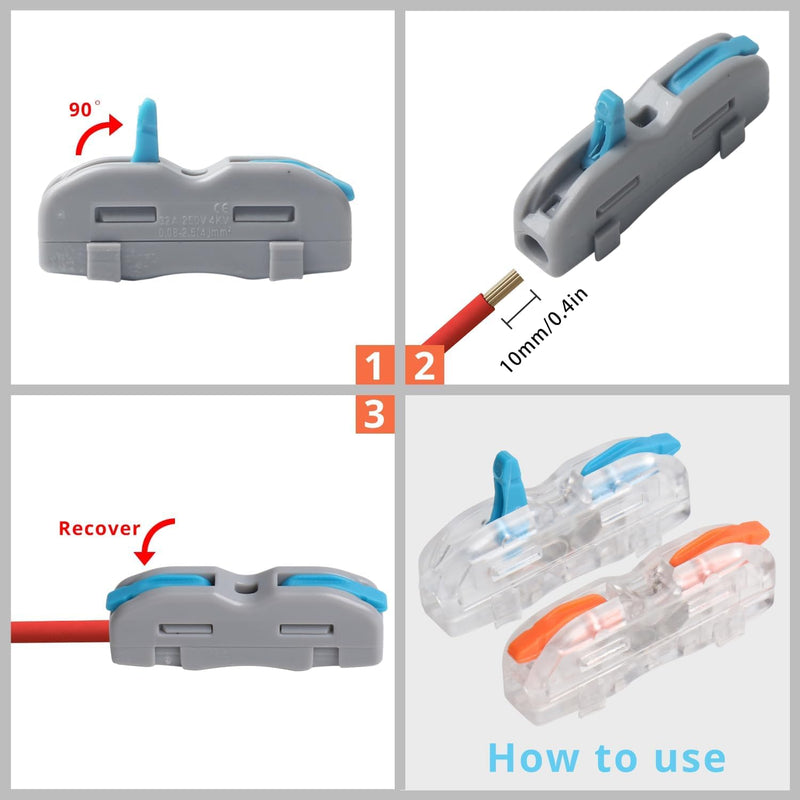1 in 1 Out Lever Nuts Compact Splicing Wire Connectors,40 Pcs in Buckets of Quick Connect Electrical Splicing Connectors Orange Handle and Transparent White Shell Lever Nuts 40