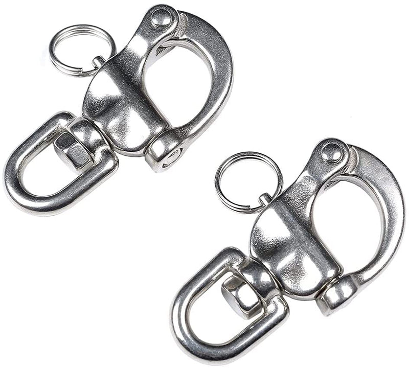 2/4 PCS Heavy Duty Marine 316 Stainless Steel Fixed Snap Shackle Quick Connect Shackle Snap Hook Rigging for Sailboat Yacht (2Packs, Overall Length:87mm) 2Packs