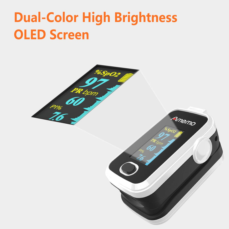 Pulse Oximeter,OLED Display Oxygen Monitor Fingertip,Blood Oxygen Saturation Monitor(SpO2) with Carrying Case,Silicone Cover White