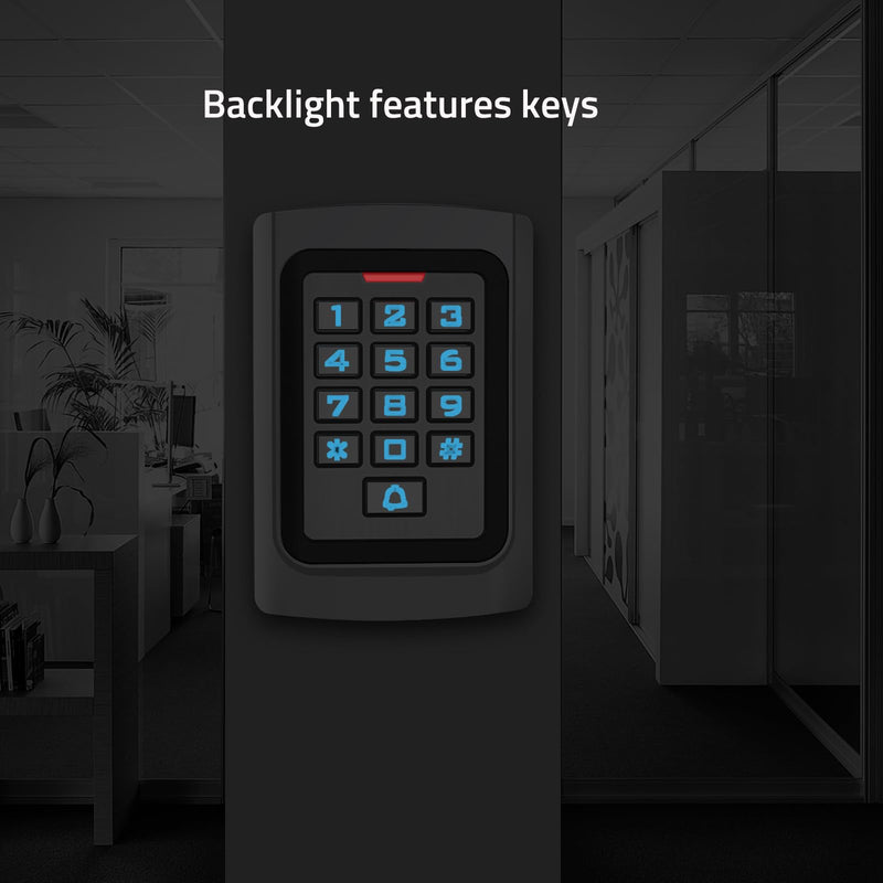 Access Control Keypad, Universal 12V 24VDC All Metal Case Digital Password PIN Code ID Keyfob Wired Door Keypad, IP68 Weatherproof, Backlight for Garage Door, Gate Opener and Access Control System K10ID