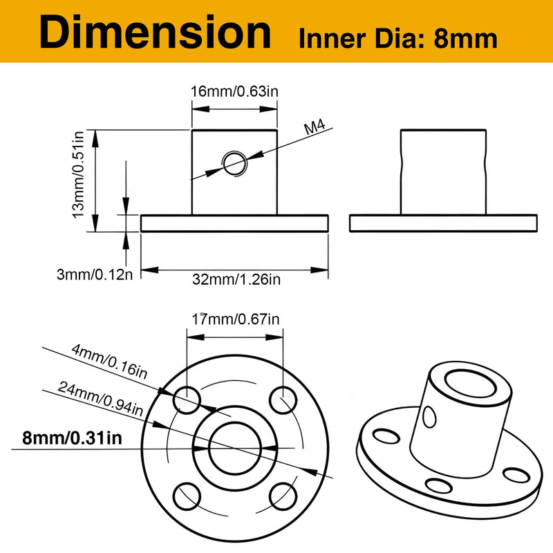 4Pcs 8mm Flange Coupling Connector, Rigid Shaft Axis Fittings, Electroplated & High Hardness Heat-Treated for DIY RC Model Motors 8mm 4Pcs 1