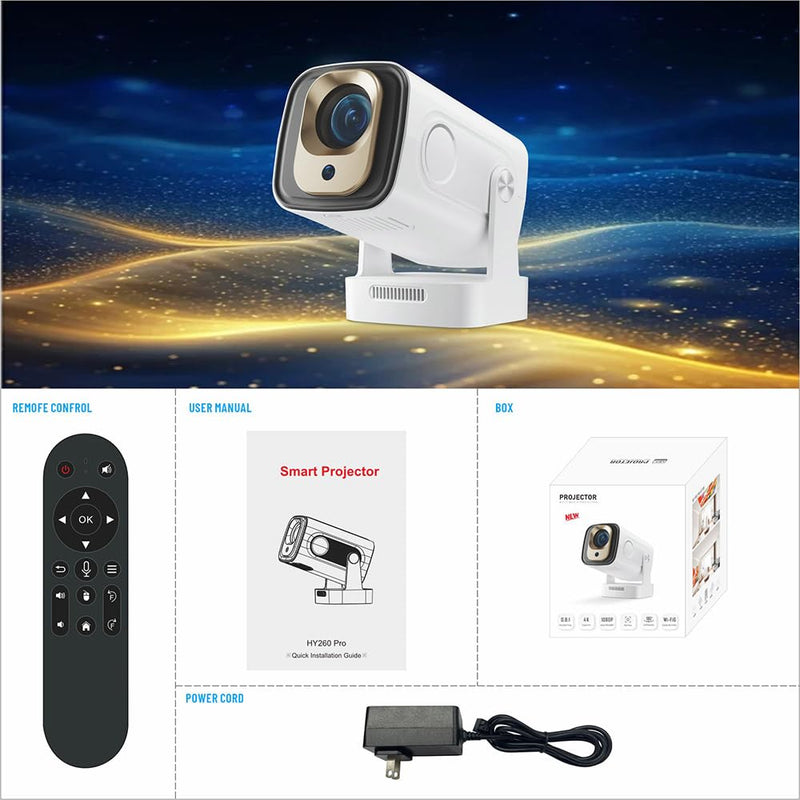Auto Focus Mini Projector with Native 1080P Support, Portable Projector with Wifi and Bluetooth, Outdoor Projector Built in Apps, Smart Projector 260 ANSI, HY310 Pro/HY260 Pro Movie Projector HY310PRO