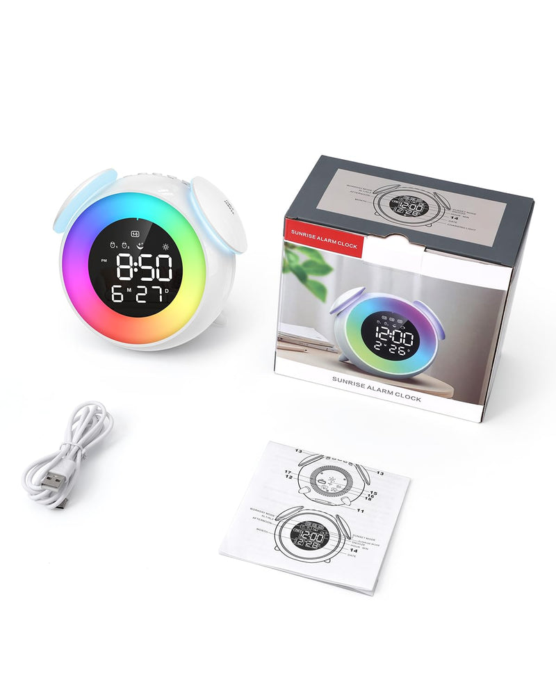 Kids Alarm Clock, Toddler Sleep Training Clock, OK to Wake Alarm Clock with 9 Colors Night Light, 7 Soothing Sounds, Dual Alarms, Birthday Gift for Boy Girls Children