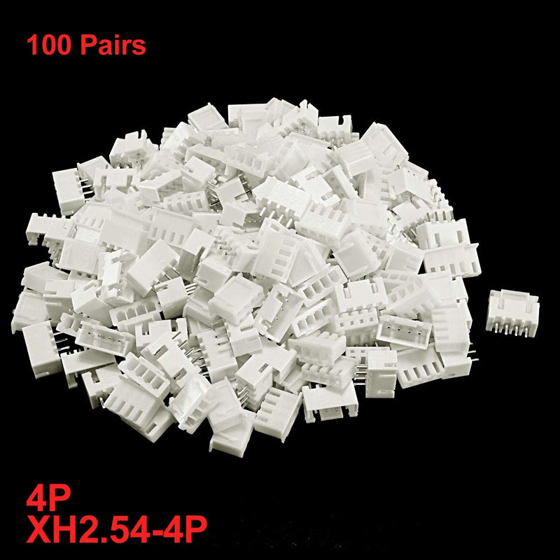 uxcell 100 Pairs 2.54mm Pitch 4P XH2.54-4P Connector Female Pin Header + Housing