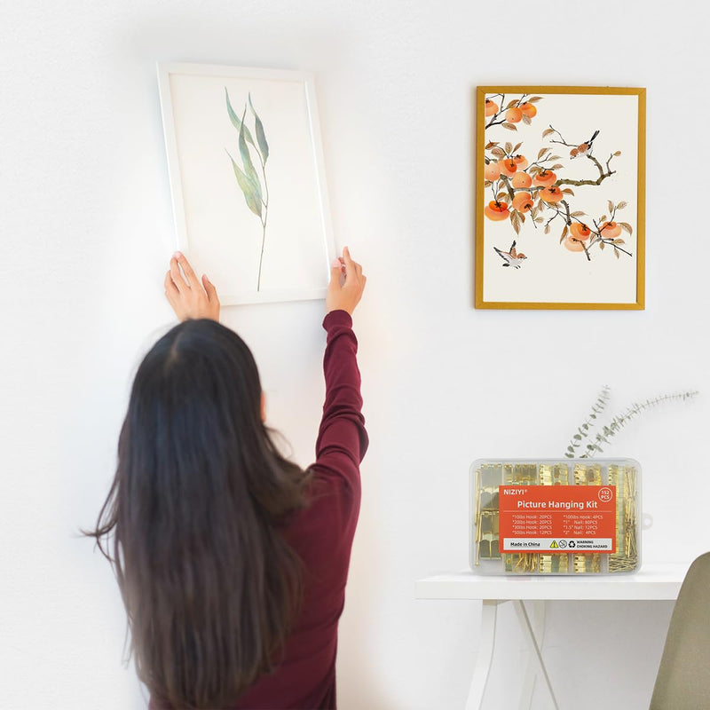152Pcs Picture Hanging Kit, Picture Hangers 10lb, 20lb, 30lb, 50lb, 100lb Hooks with Nails, Heavy Duty Photo Frame for Pictures, Painting ,Mirror, Wall Art Mounting on Drywall, Wooden Wall 152PCS