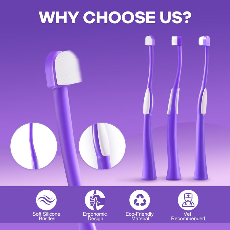 Zero-Pressure Pet Toothbrush for Cats & Small Dogs, Purple | Gentle Gum Comfort. Hygienic Standing Base. Soft Brushing Feel. Easy Daily Routine for Delicate Mouths. Ultra Soft