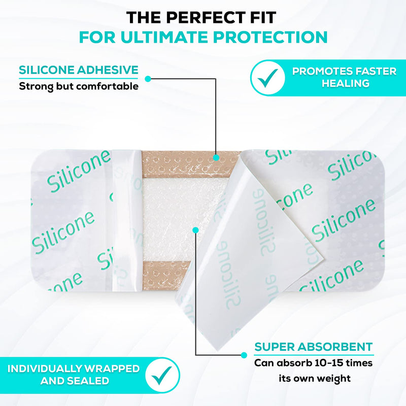 MedVanceTM Silicone - Bordered Silicone Adhesive Foam Dressing, 2"x5" (1.2"x3.4" pad) Box of 10 dressings