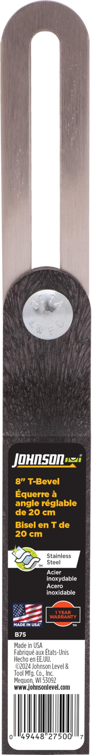Johnson Level & Tool B75 T-Bevel – Structo-Cast Handle, 9", Silver, 1 T-Bevel