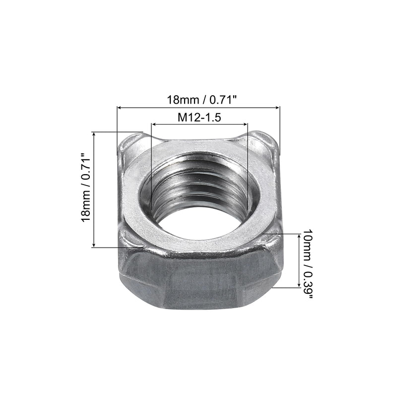 uxcell Weld Nuts, M12-1.5 Square UNC Carbon Steel Machine Screw Gray 10Pcs M12-1.5mm