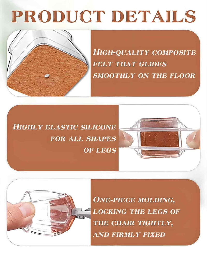 40PCS Square Chair Leg Protectors for Hardwood Floors Fit 1-1.5", Rectangle Silicone Foot Caps Covers