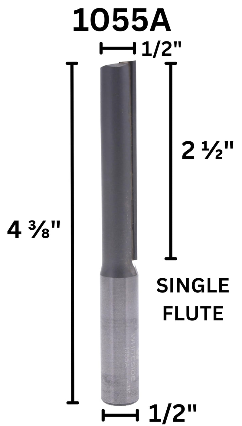 Whiteside 1055A Straight Router Bit: 1/2 Inch Cutting Diameter, 1/2 Inch Shank, 2-1/2 Inch Cutting Length