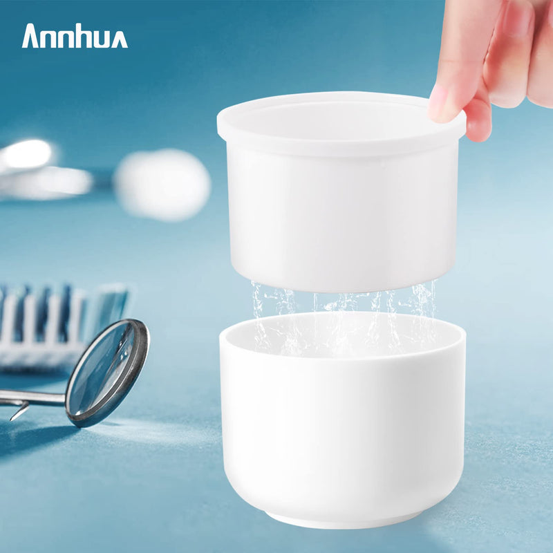 Annhua Dental Bur Holder Cleaner with Strainer, Round Soak Box for Burs Cleaning, Soaking - White