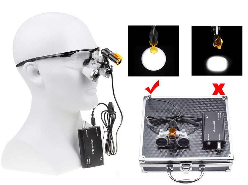 Binocular Loupes3.5X 420mm Working Distance Optical Glass +5W Head Light Lamp Headlight with Filter +Aluminum Box