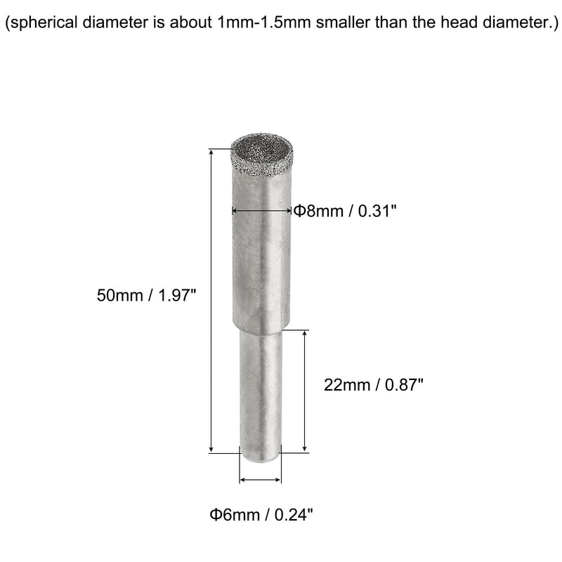 uxcell Diamond Grinding Mounted Point, 8mm 100 Coarse Grits Spherical Concave Head Bead Fine Grinding Bit for Jade Amber Stone Beeswax Glass