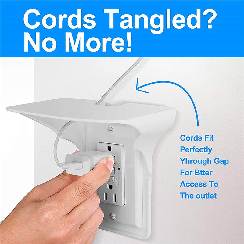 2 Pack Single Wall Outlet Shelf Home Wall Shelf Organizer for Outlets, Perfect for Bathroom Kitchen Bedroom with Cord Management and Easy Installation. (White)