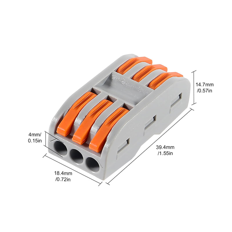 DIANN 10pcs Lever Wire Connectors 3 Circuit Inline Splices Electrical Wire Connector SPL-3 Lever Nuts Wire Connectors 28-12 AWG Quick Connect Splice Wire Connectors 10pcs SPL-3