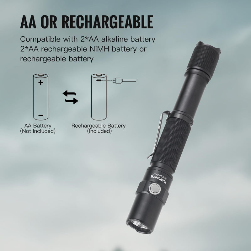 ThruNite Archer 2A C LED Rechargeable Flashlight, High 1000 Lumens AA Flashlight with Lanyard, IPX8 Waterproof Dual Switch Small Outdoor Light for Hiking, Camping, Everyday Use, EDC - CW Archer 2A C Cool White