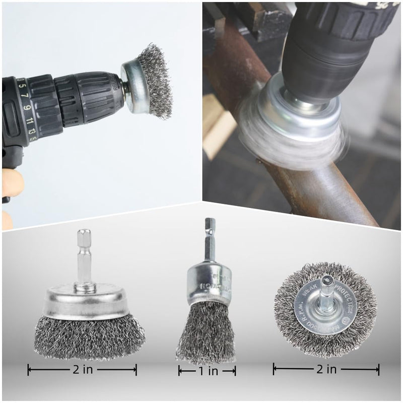 10 Pack Wire Brush for Drill, Carbon Steel Wire Wheel Brush, Cup Brush, Pen Brush Set with 1/4-Inch Hex Shank for for Cleaning Rust, Stripping and Abrasive 10 PCS