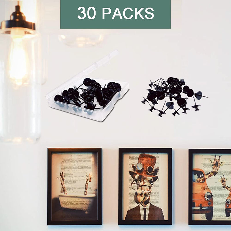 30 PCS Push Pins Picture Hangers Wall Hooks, Double Headed Thumb Tacks for Wall Hangings, Renter Friendly Decor Small Picture Frame Hangers for Drywall Cork Board Home Office Photo Decorations(Black) Black