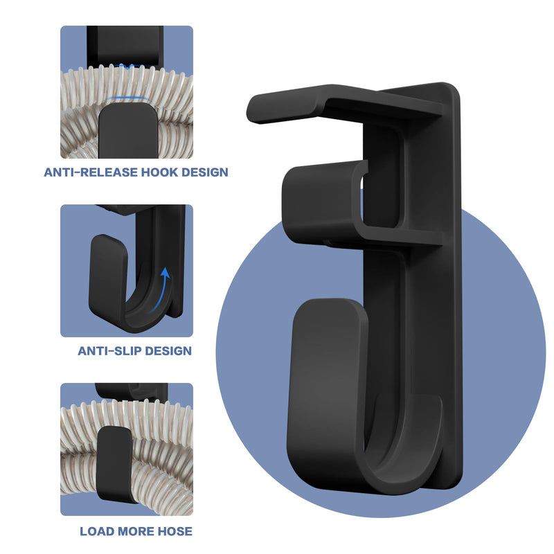 2PCS CPAP Hose Holder Hanger cpap Mask Hook & Tubing Holder for Bed with Anti-Skid Function Avoids Hose Tangle and 4 Removable Refill Strips（Damage-Free Hanging） cpap Machine Supplies 2 Black