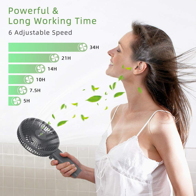 HandFan 6 Inch Handheld Fan with 4000mAh Battery 6 Speed Personal Fan, Strong Airflow, Cooling Desk Removable Base Design, 5-34H Working Time, 180° Foldable for Travel Outdoor Office Household(grey) grey