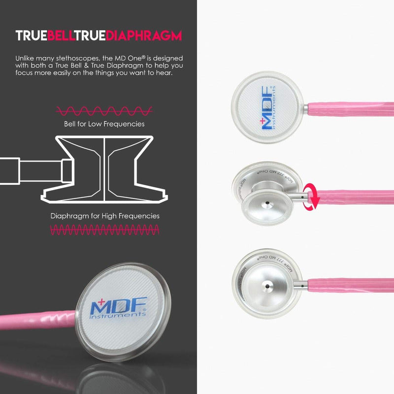 MDF Instruments, MD One Stainless Steel Stethoscope, Adult, Pink Tube, Silver Chestpieces-Headset, MDF77701