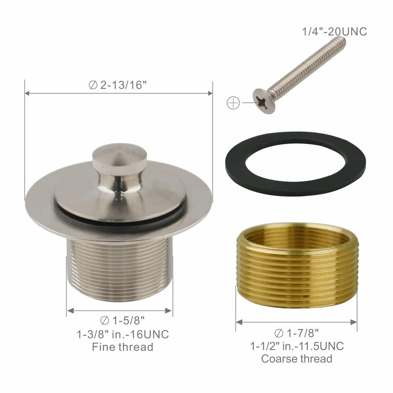 Tub Drain and Overflow Kit with Single Hole Overflow Faceplate, Welsan Universal Lift & Turn Bathtub Drain Kit with Fine/Coarse Thread Conversion Twist Trim Kit Assembly-Brushed Nickel Brushed